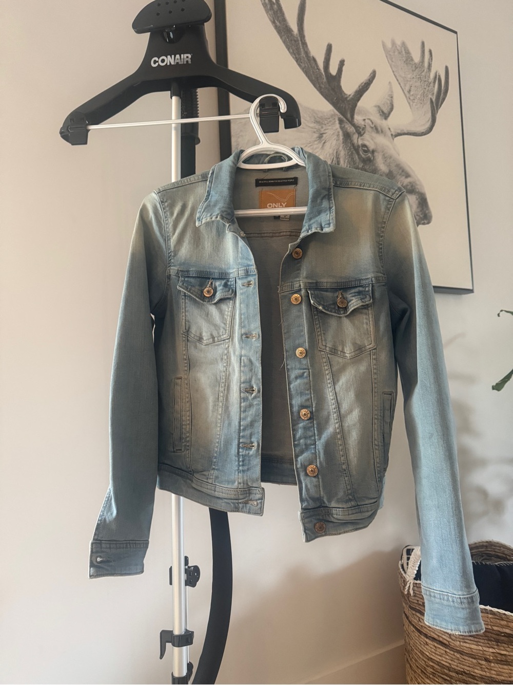 ONLY Faded Light Blue Denim Jacket with Button Front